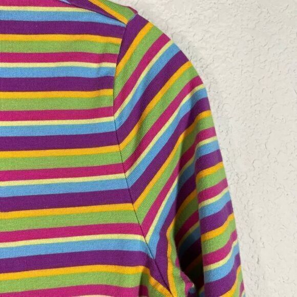 Hanna Anderson Girls Rainbow Stripe Cotton Dress Pleated Quarter Sleeve 140CM - Picture 3 of 7